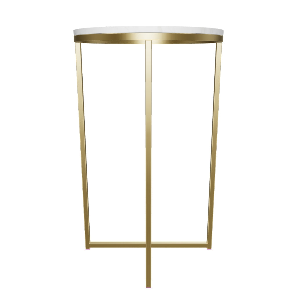 3D-Modell: Sheffield Beistelltisch, weißer Marmor, goldene Stahlbeine, Ø 43 cm. Modernes Design für stilvolle Räume.