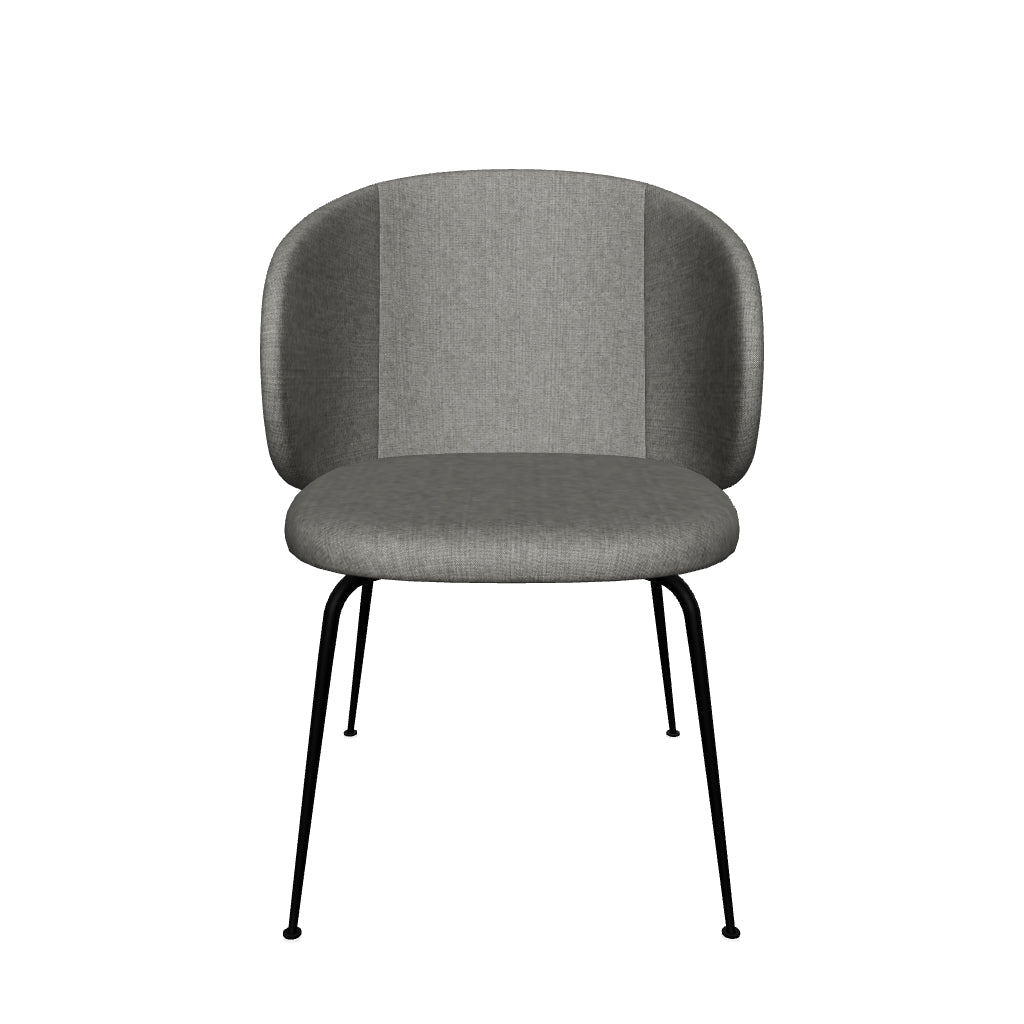 Dunkelgrauer Minna Stuhl mit elegantem Design und stabilen Stahlbeinen in schwarzem Finish.