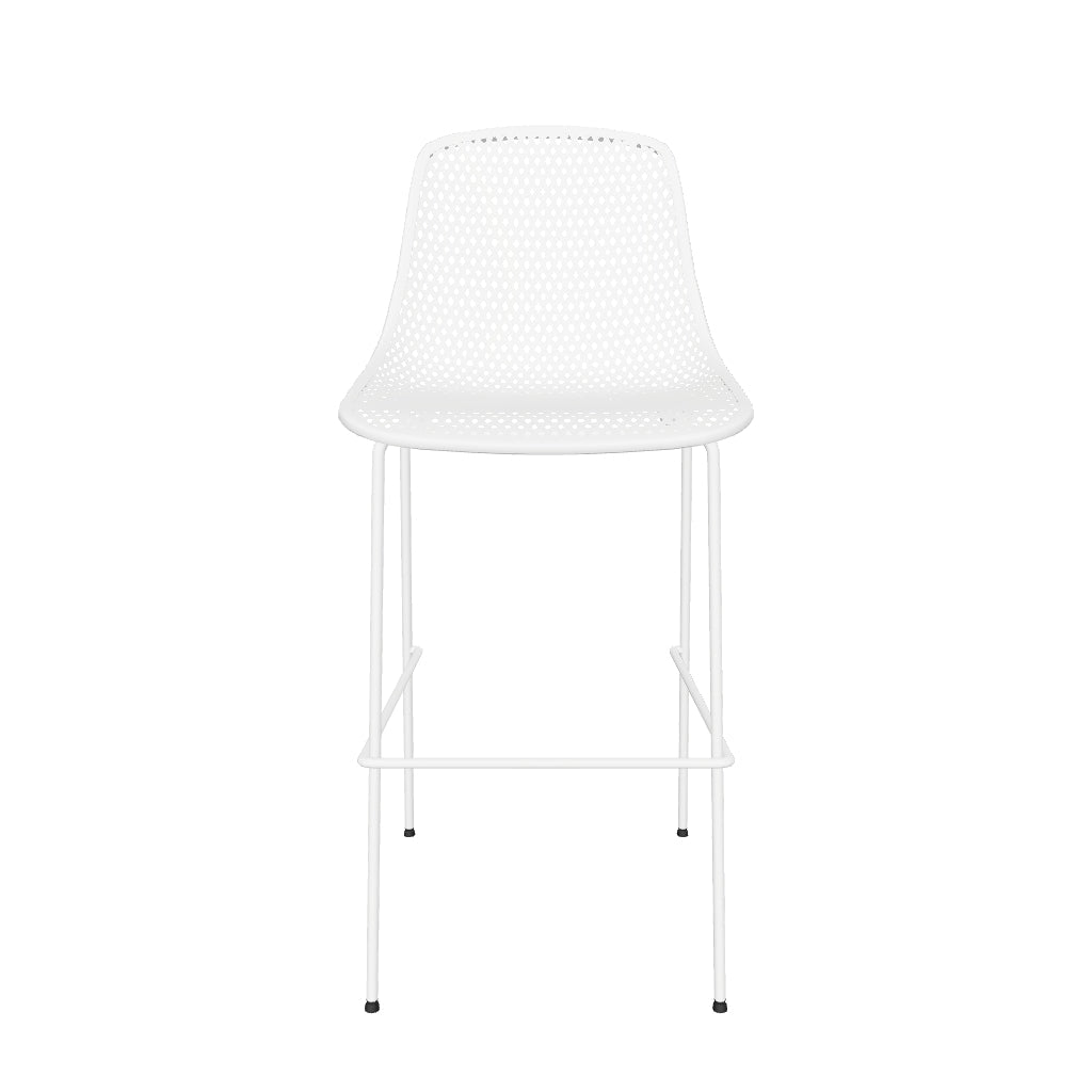 Weißer Outdoor-Hocker Quinby mit einer Höhe von 75 cm, modernes und vielseitiges Design für den Innen- und Außenbereich.