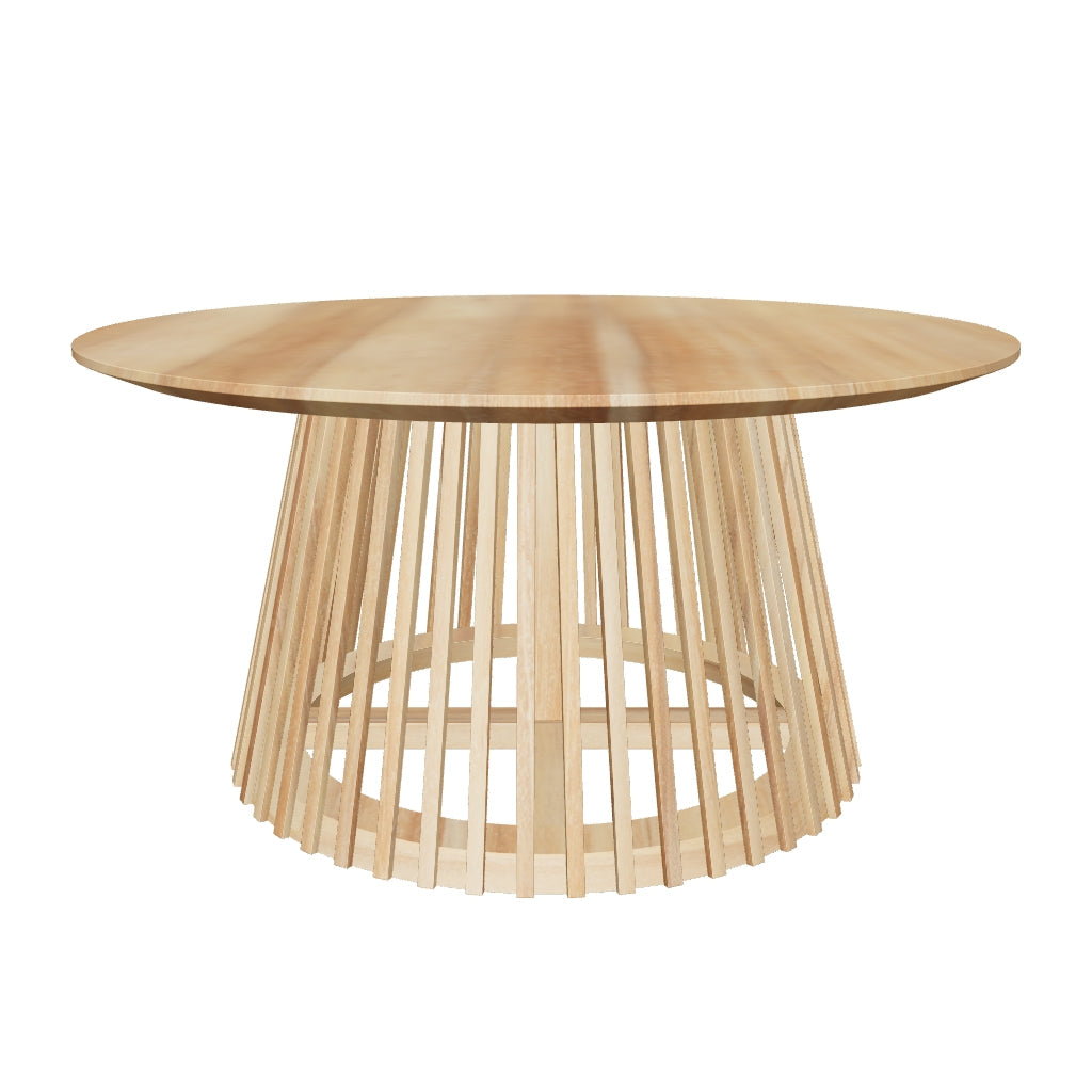 3D-Modell eines eleganten Teakholz-Couchtischs, Ø 80 cm, mit einzigartigem Design, FLEGT-zertifiziert.