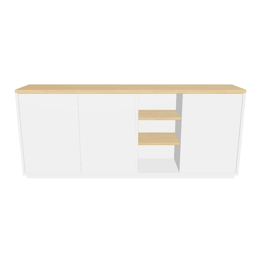 3D-Modell des Abilen Sideboards von Kave Home: Stilvolles, umweltfreundliches Design mit 3 Türen, ideal für moderne Wohnräume.