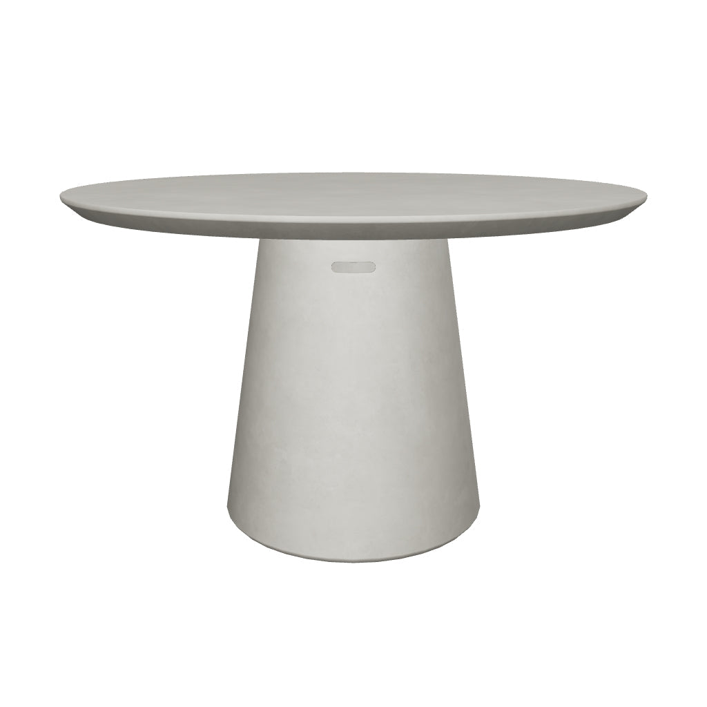 Moderner, runder Zementtisch Ø 120 cm, robust, wetterfest, ideal für Garten/Terrasse, von Kave Home.