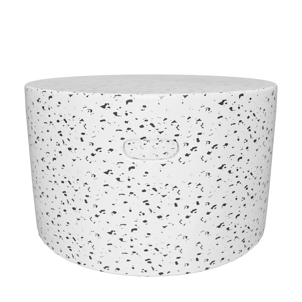 Runder, weißer Terrazzo-Couchtisch Ø 52 cm, elegant und wetterfest, perfekt für stilvolle Outdoor-Events.