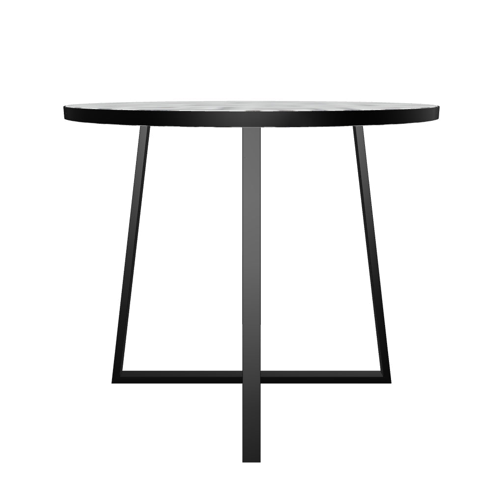 3D-Modell: Runder Tella Tisch, Ø 90 cm, weiß-schwarzes Keramikmosaik, schwarze Stahlbeine. Modern und stilvoll.