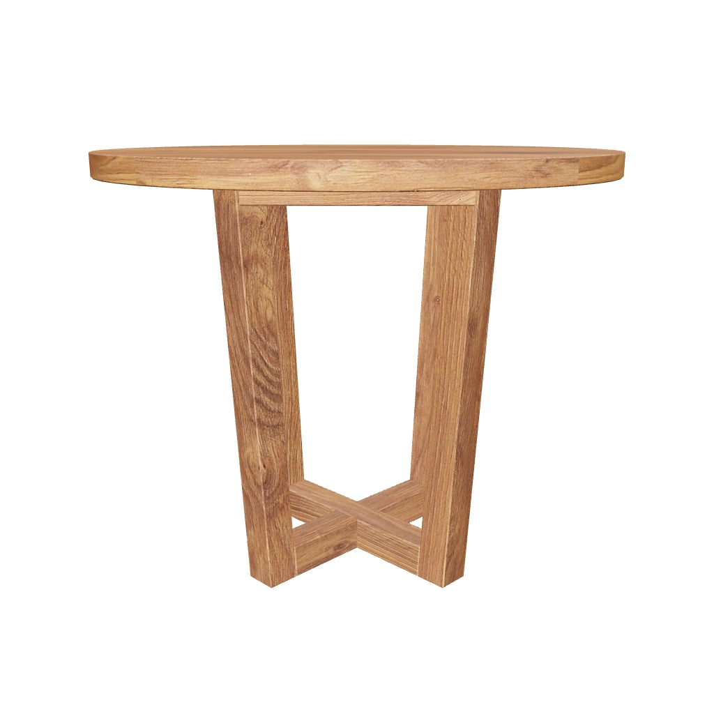 3D-Modell eines runden Akazienholztischs, Ø 90 cm, natürliches Finish, ideal für gesellige Dinnerabende.