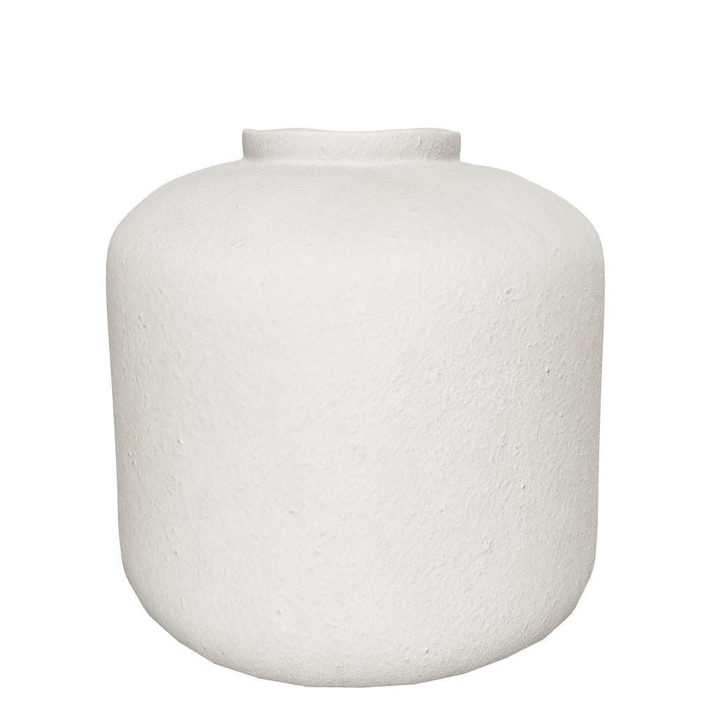 Weiße Vase aus Pappmaché, 27 cm hoch, mit schlichter, moderner Form – handgefertigt und umweltfreundlich.