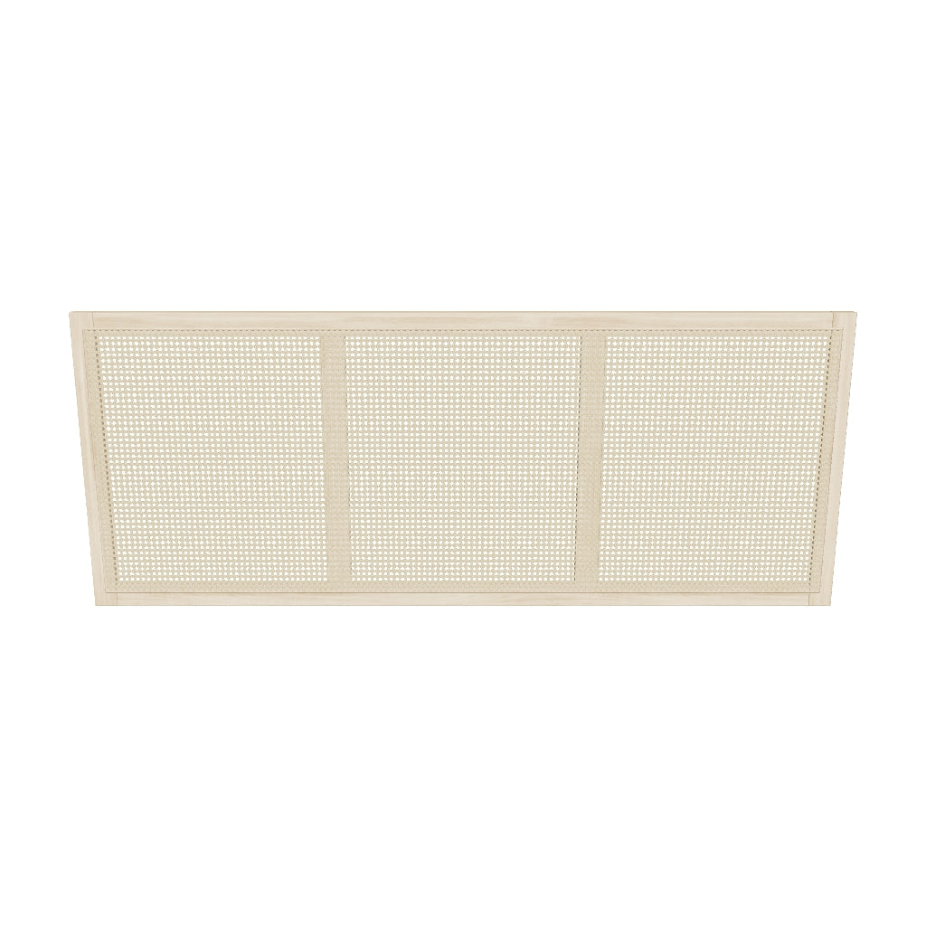 Kopfteil aus massivem Mindiholz und Rattan, passend für Betten mit 160 cm Breite, mit natürlichem und zeitlosem Design.