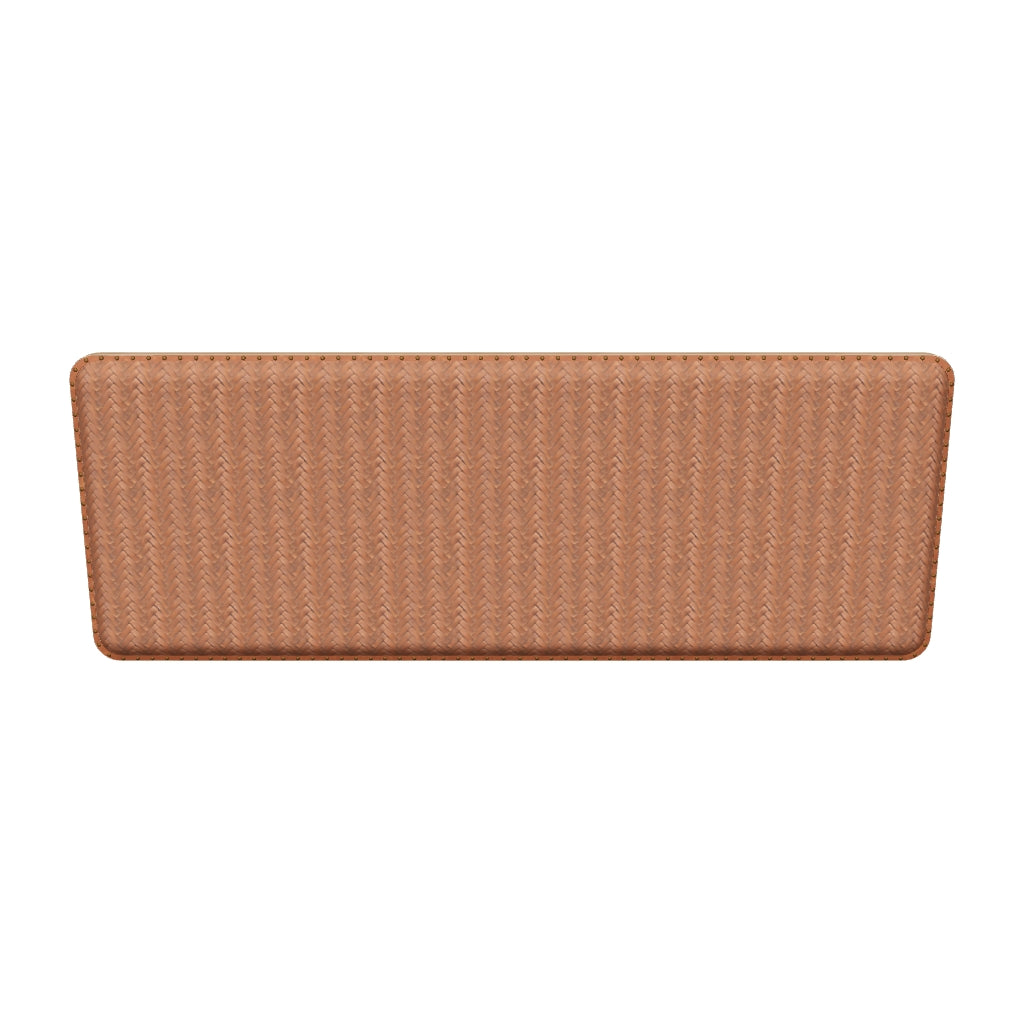 Kopfteil aus hochwertigem Teakholz und geflochtenem Leder, passend für Betten mit 160 cm Breite, mit natürlichem und modernem Design.