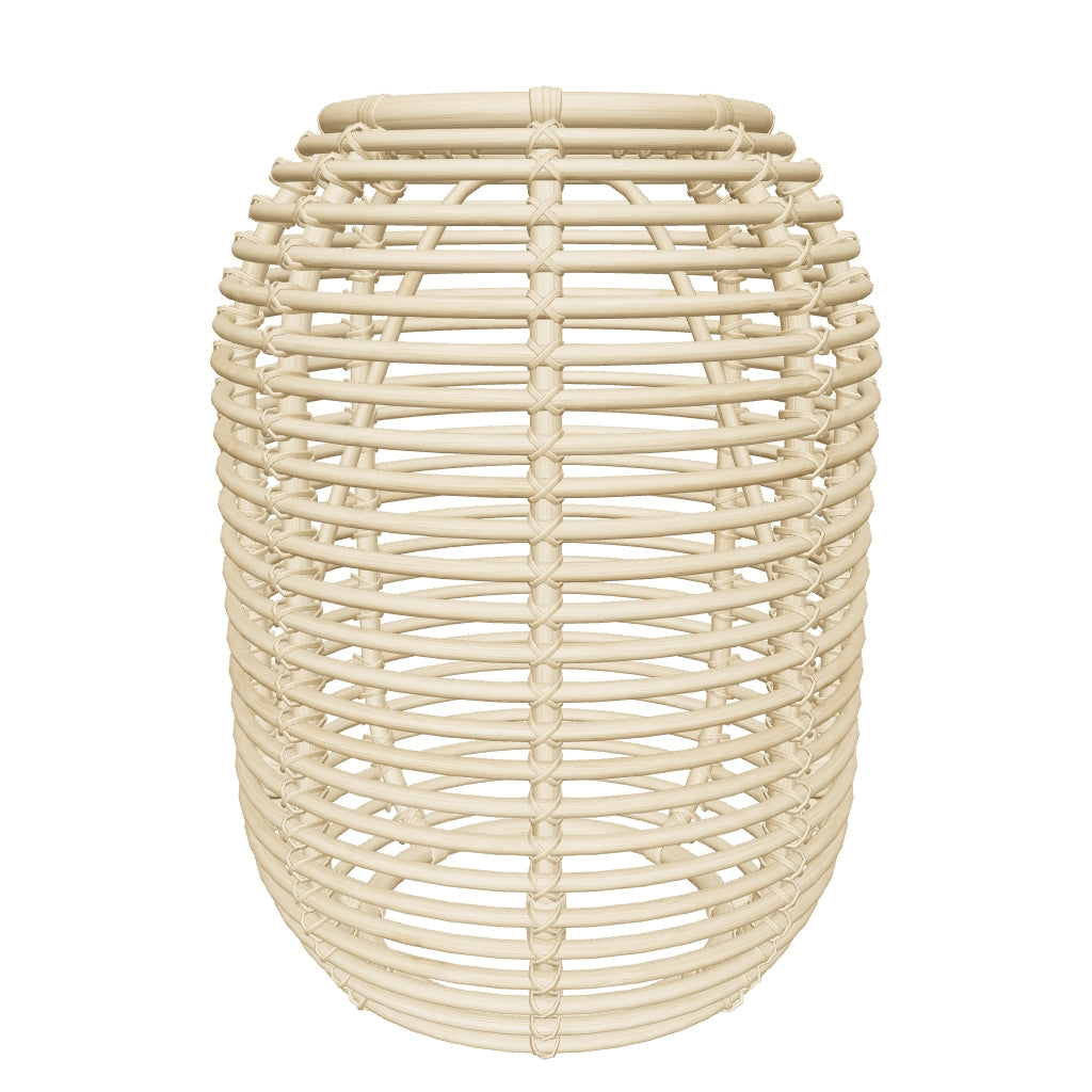 Runder Beistelltisch aus Rattan mit 45 cm Durchmesser, handgefertigt und mit natürlichem Finish, ideal für ein modernes und warmes Ambiente.