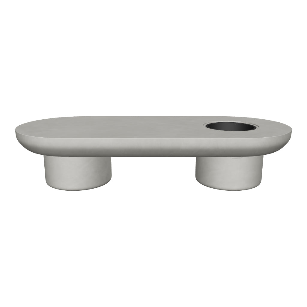 Moderner Taimi Outdoor Couchtisch aus Zement mit einem Durchmesser von 140 cm und einer Höhe von 60 cm, ideal für stilvolle Terrassen- und Gartenbereiche.