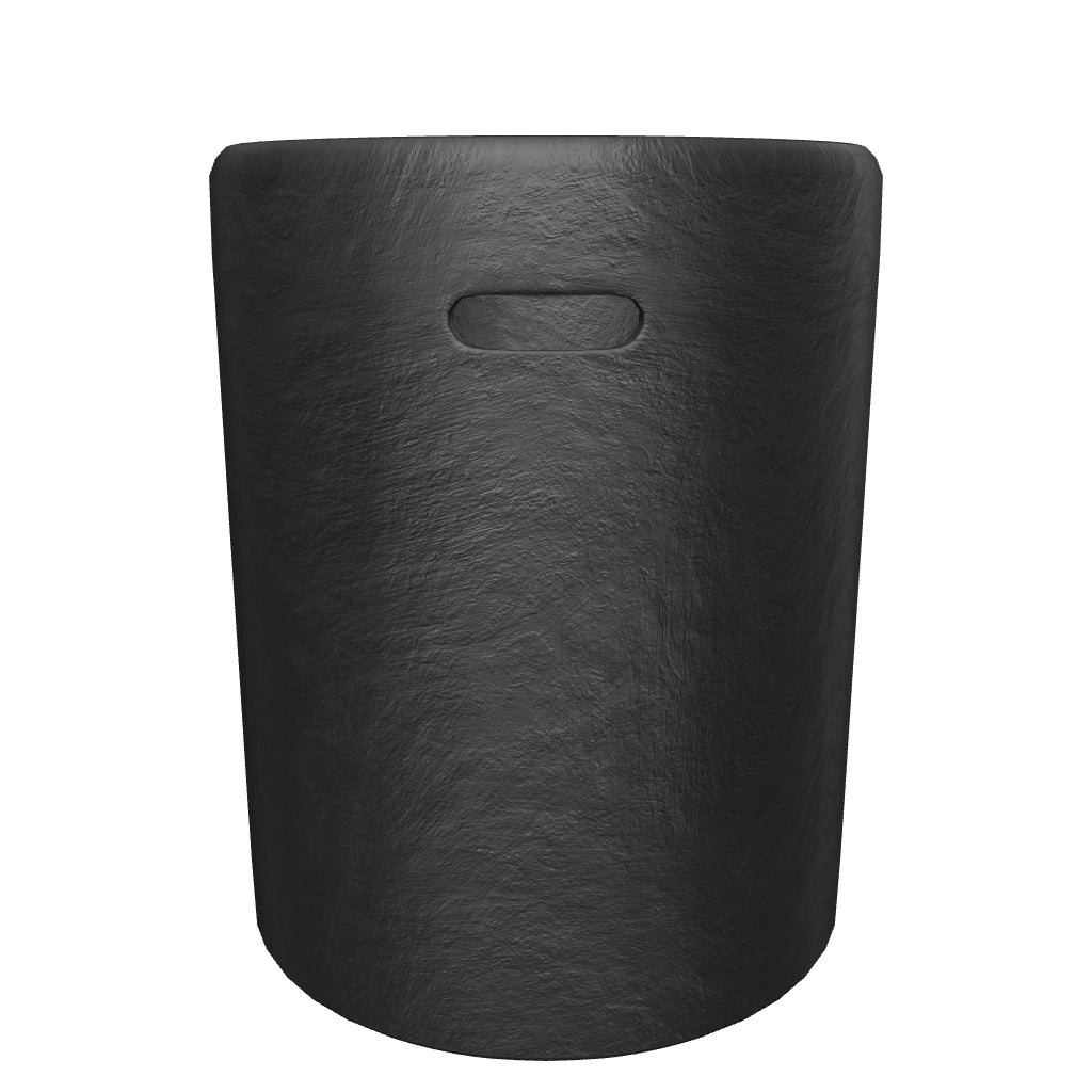 Schwarzer Outdoor-Hocker aus Zement mit 35 cm Durchmesser, modernes Design, ideal für den Einsatz im Freien.