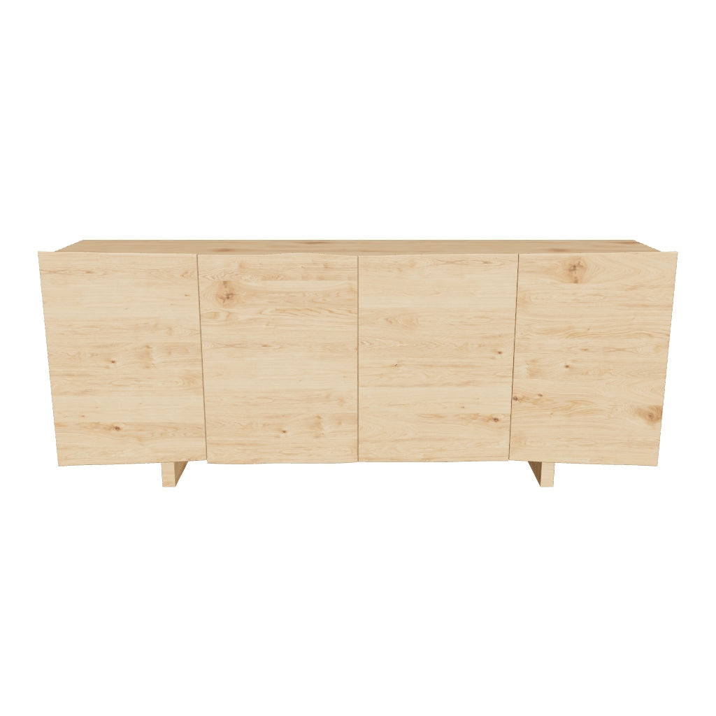 Sideboard aus Eichenfurnier mit natürlichem Finish, 180 x 71 cm, ausgestattet mit vier Türen für eine schlichte und moderne Aufbewahrungslösung.