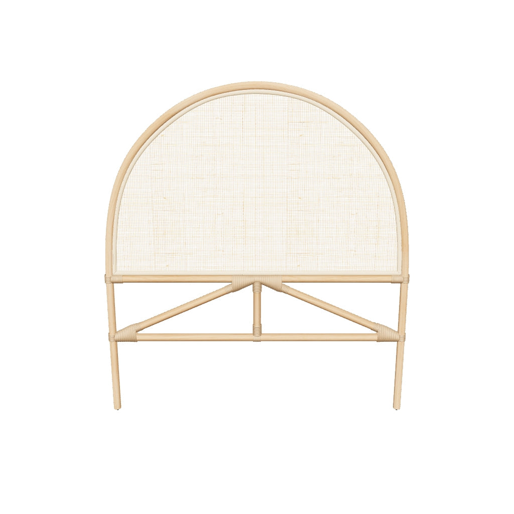 Rundes Bettkopfteil Quiterie aus natürlichem Rattan, 90 cm, mit elegantem und zeitlosem Design für eine warme Atmosphäre im Schlafzimmer.