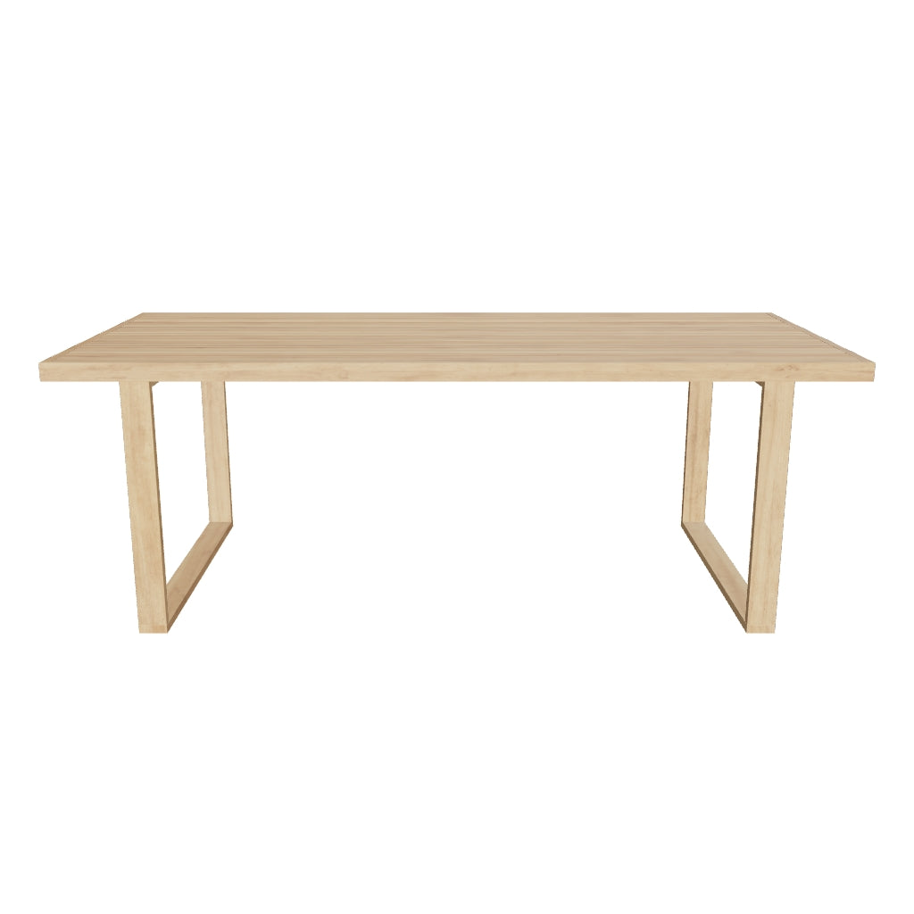 Massiver Gartentisch aus recyceltem Teakholz, 220 x 100 cm, mit natürlicher Holzmaserung und robustem Design für stilvolle Außenbereiche.