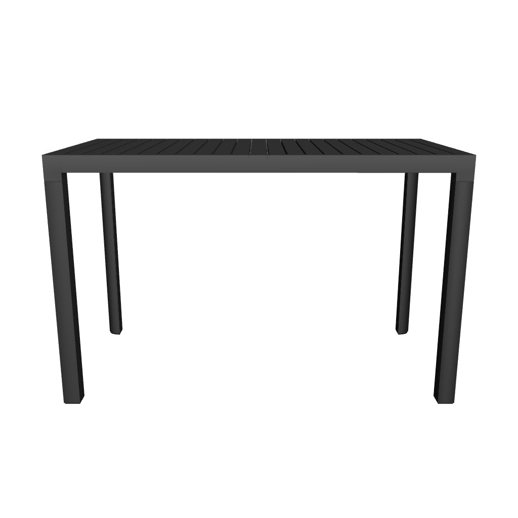 Moderner Stehtisch aus grauem Aluminium, 150 x 77 cm, robust und perfekt für den Einsatz im Garten oder auf der Terrasse.