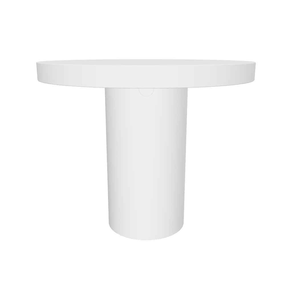 Runder weißer Zementtisch Aiguablava mit einem Durchmesser von 90 cm, modernes und minimalistisches Design.