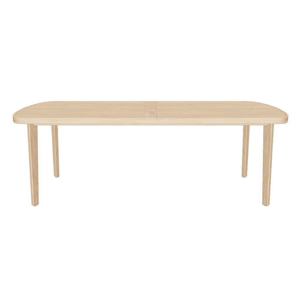 Großer Outdoor-Tisch aus massivem Eukalyptusholz, 225 x 100 cm, FSC-zertifiziert, ideal für langlebige und umweltfreundliche Nutzung im Garten.