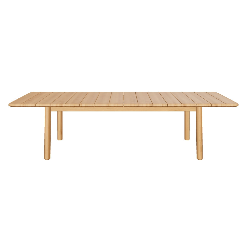 Ausziehbarer Gartentisch aus massivem Teakholz, nachhaltig produziert mit FSC-Zertifikat, ideal für große Outdoor-Bereiche.