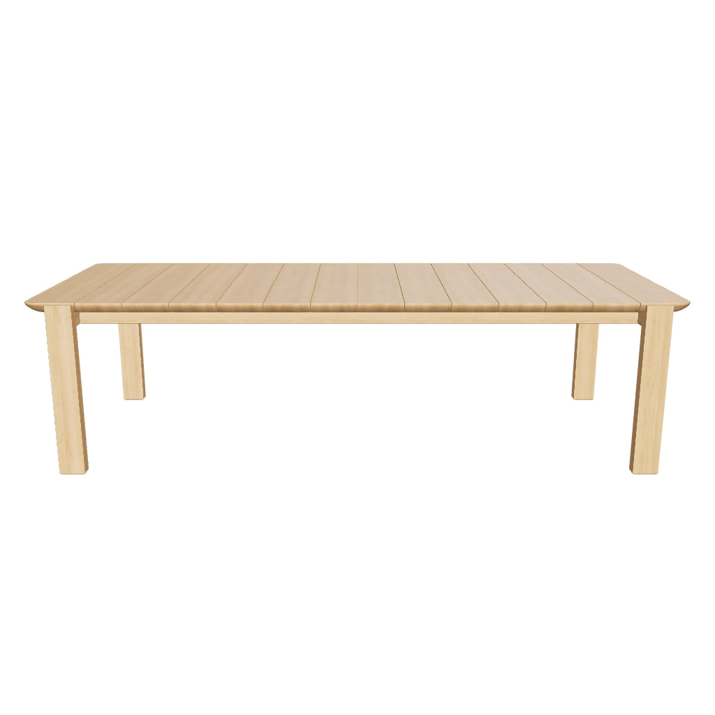 Massiver Icaro Esstisch aus 100% FSC-zertifiziertem Teakholz, 280 x 112 cm, mit elegantem, minimalistischen Design und wetterfester Verarbeitung.