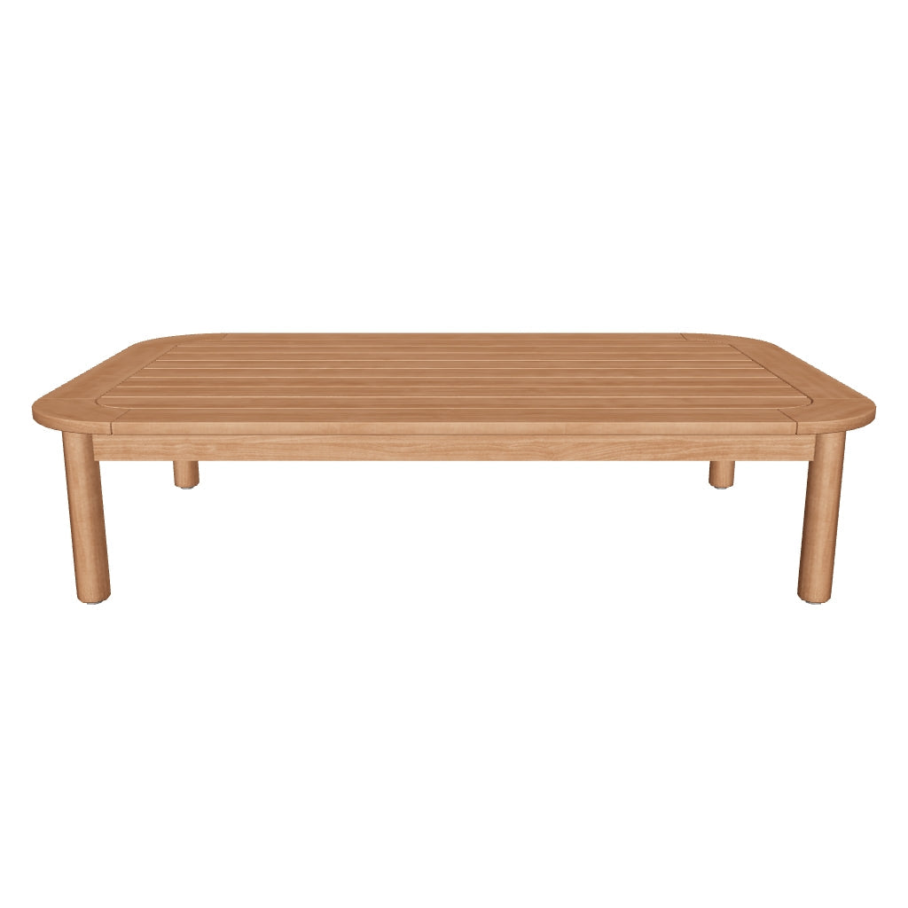 Sacova Couchtisch aus massivem, wetterfestem Eukalyptusholz, 140x89cm, nachhaltig und perfekt für den Außenbereich geeignet.