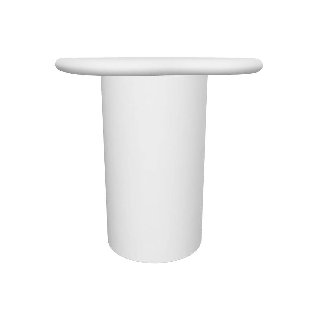 Moderner Beistelltisch Macarella aus weißem Zement mit den Maßen 48 x 47 cm, minimalistisch und vielseitig einsetzbar.