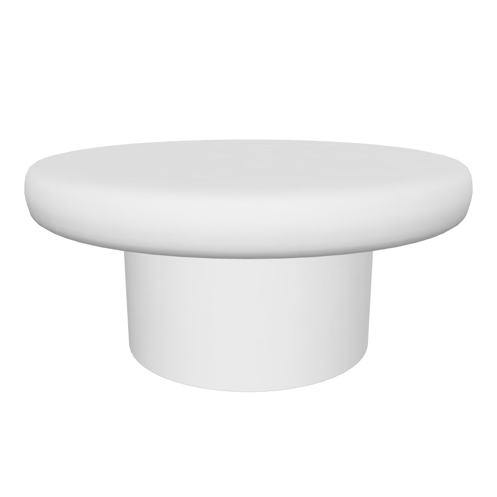 Runder Couchtisch Addaia aus weißem Zement mit 66 cm Durchmesser, minimalistisches Design für modernes Wohnen.