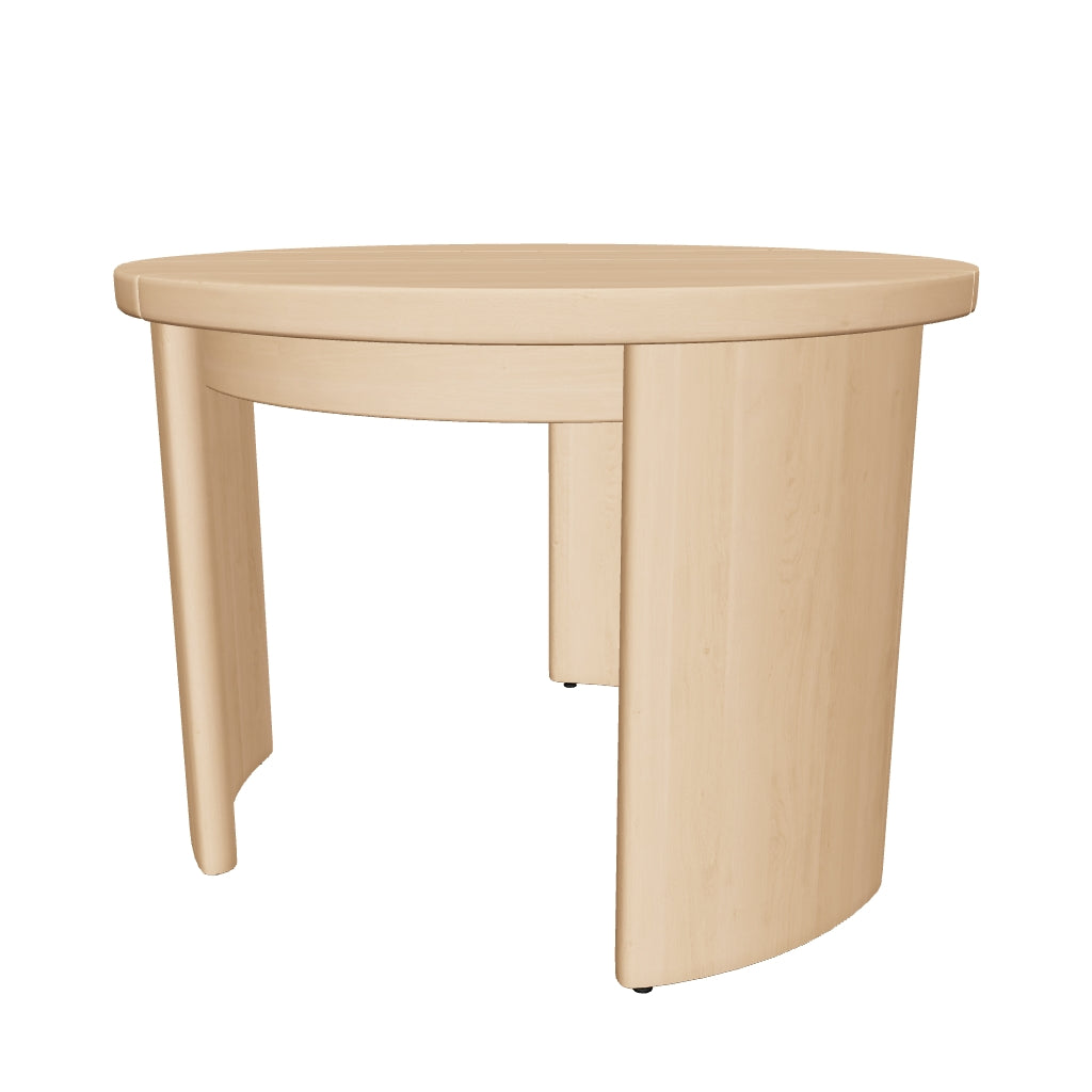 Runder Beistelltisch aus massivem Eukalyptusholz mit FSC-Zertifizierung, 60 cm Durchmesser, natürliche Holzmaserung, vielseitig einsetzbar für Wohn- und Außenbereiche.