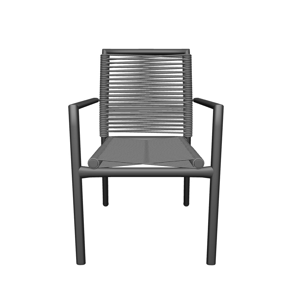 Stapelstuhl Culip für den Garten, graues Seilgeflecht und Aluminiumrahmen, modernes Design.