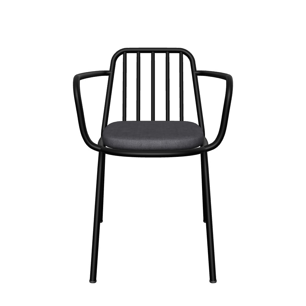 Stapelbarer Bramant Stuhl aus schwarzem Stahl mit modernem Design, ideal für Außenbereiche.