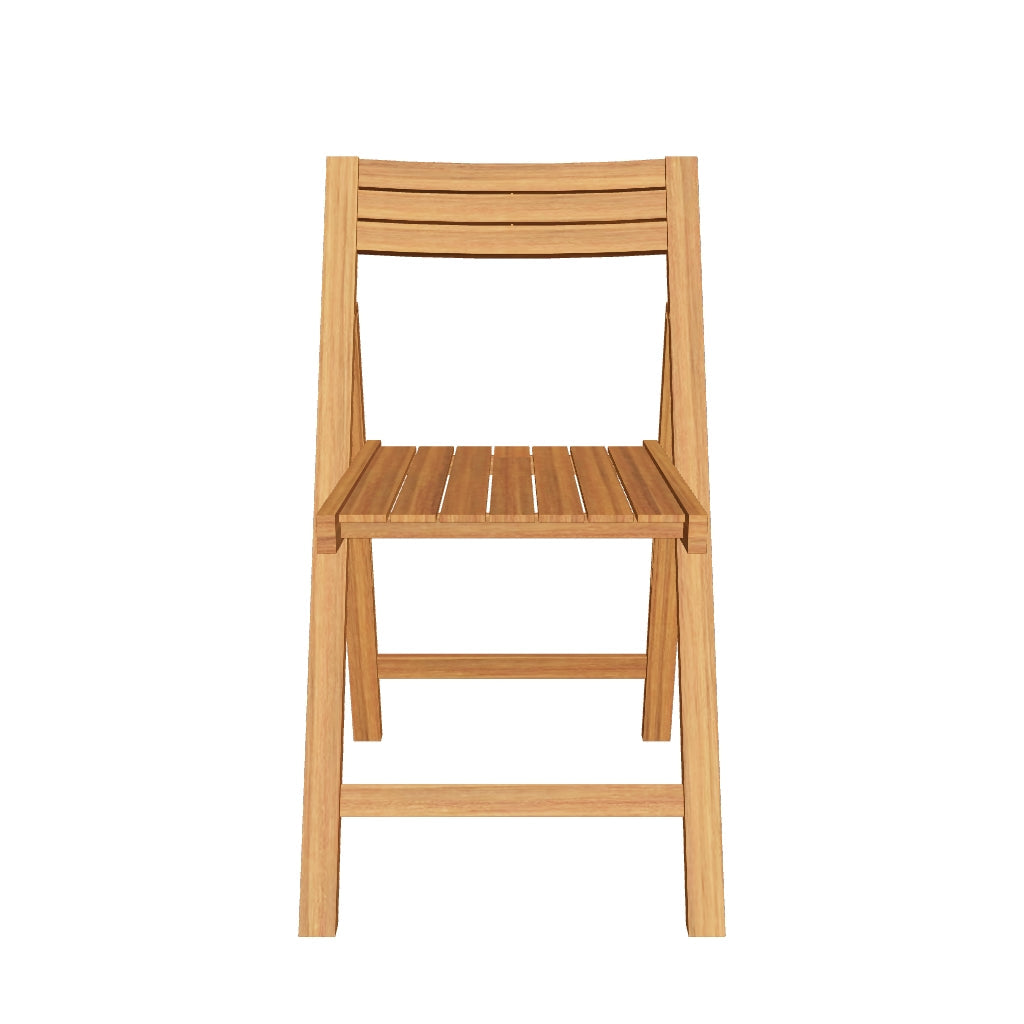 Kompakter Outdoor-Klappstuhl aus robustem, nachhaltig angebautem Akazienholz mit natürlicher Maserung.