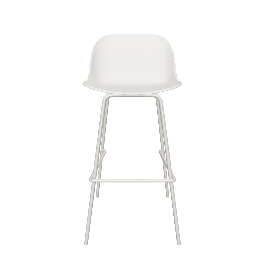 Beiger Altea Hocker mit 75 cm Höhe, gepolstertem Sitz und lackierten Stahlbeinen in Beige, modernes Design für vielseitige Nutzung.