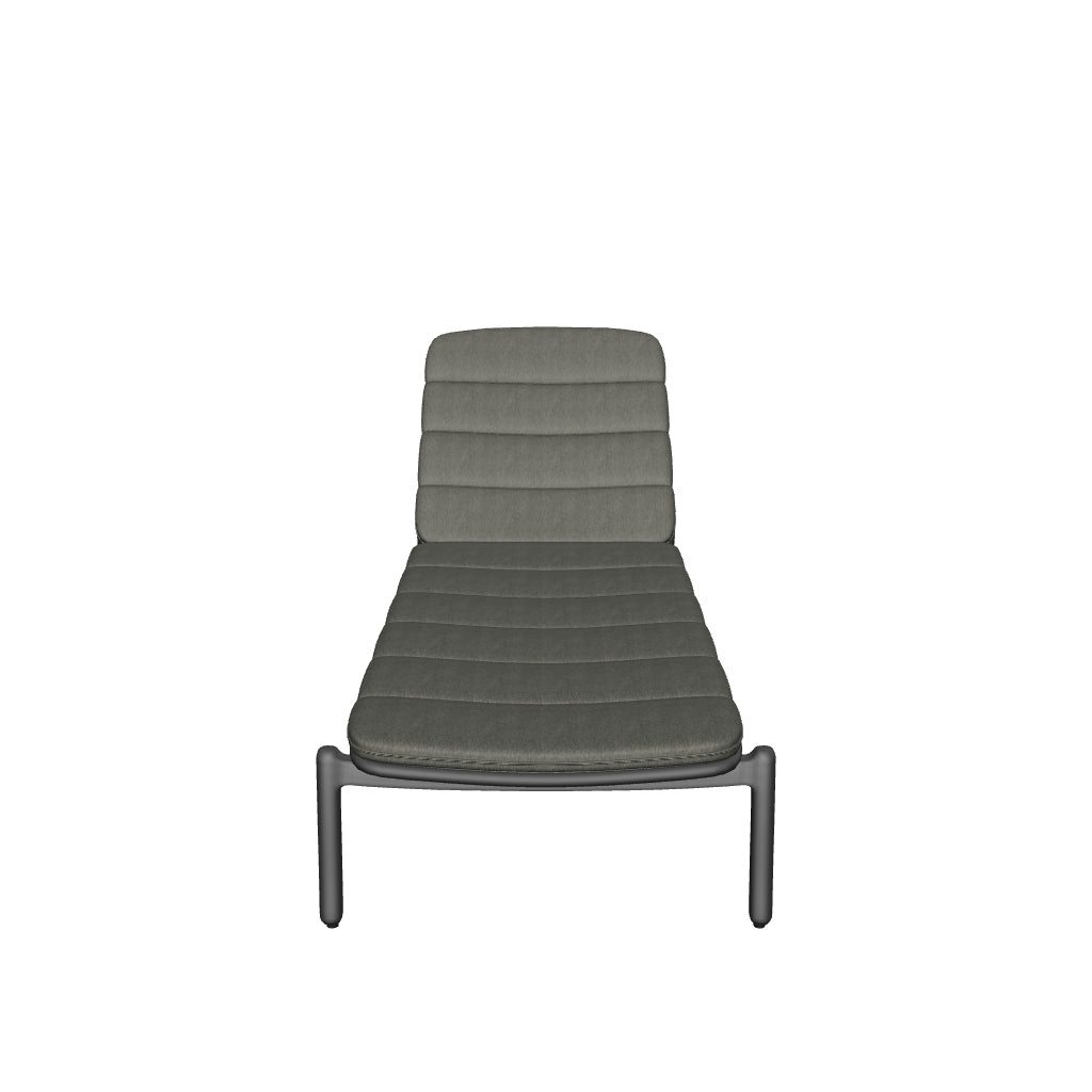 Marcona Sonnenliege aus robustem Aluminium mit schwarzer Beschichtung, modernem Design und praktischen Rädern für den Außenbereich.