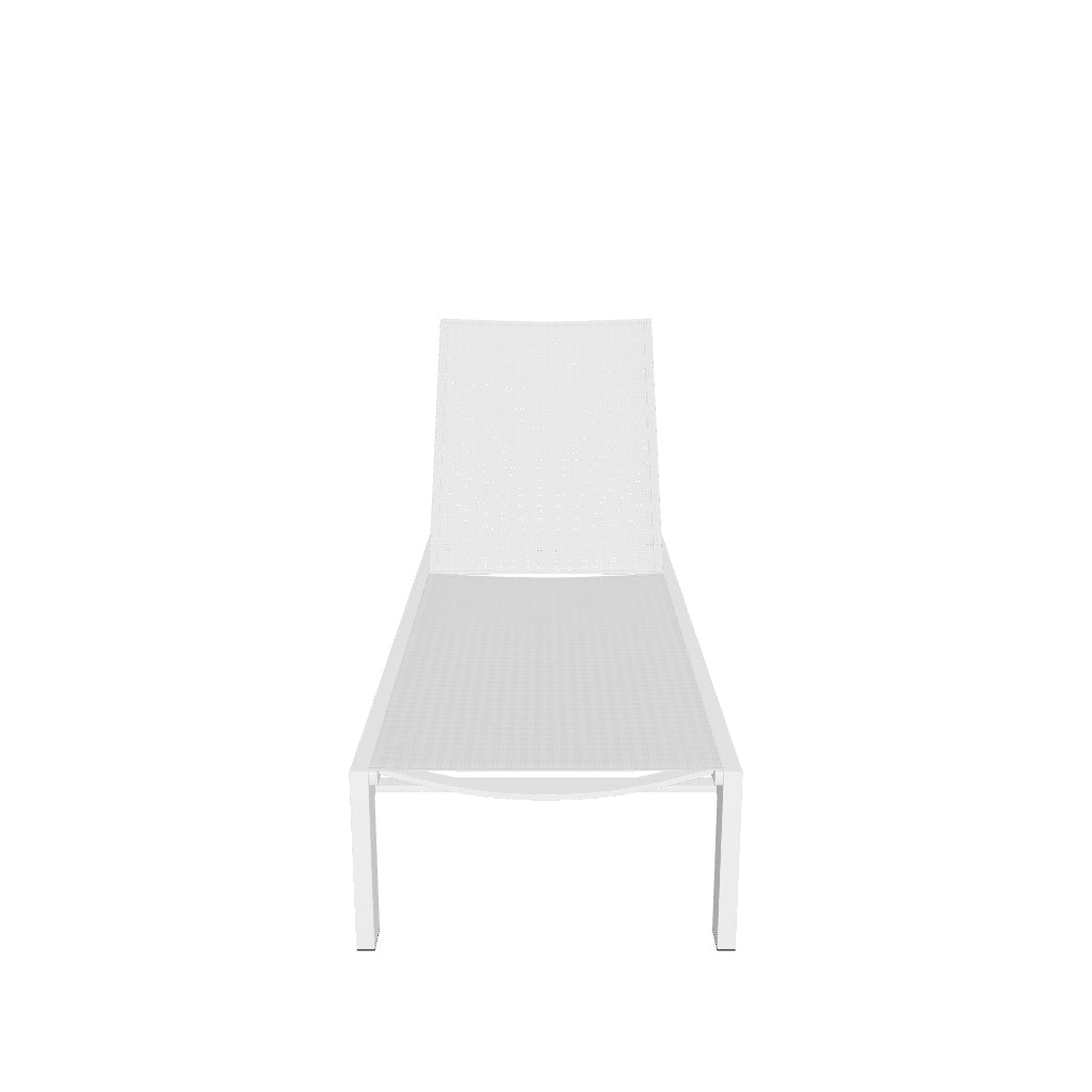 Moderner Aluminium-Liegestuhl mit weißer Beschichtung, ergonomischer Rückenlehne und strapazierfähigem Texteline-Gewebe – ideal für den Außenbereich.