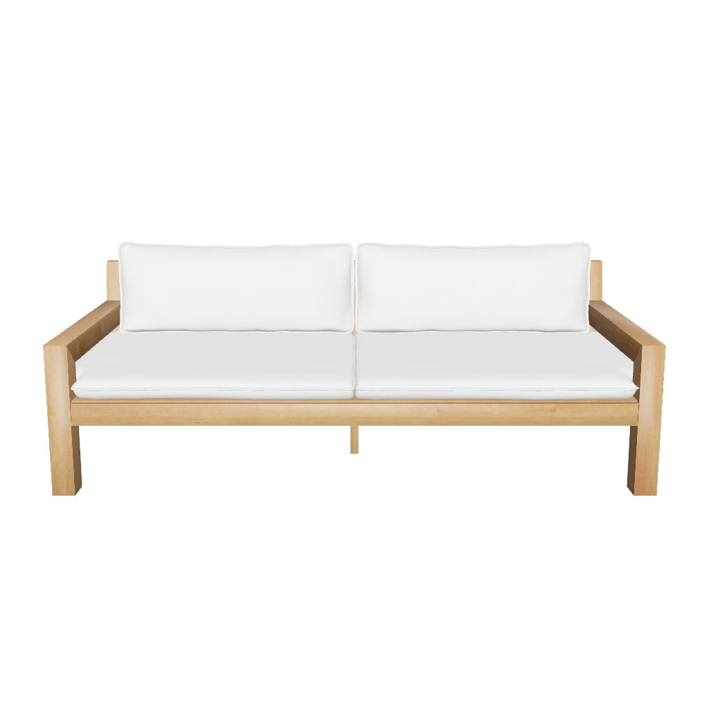 3-Sitzer-Sofa Forcanera aus robustem Teakholz mit klaren Linien und natürlicher Holzoptik für ein modernes und einladendes Ambiente.