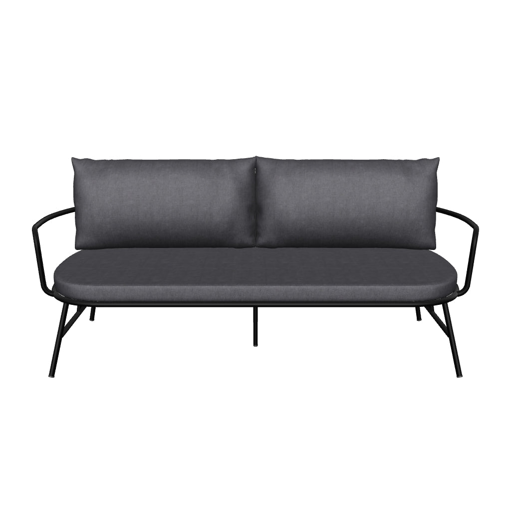 2-Sitzer-Sofa aus schwarzem Stahl mit minimalistischem Design, 175,5 cm breit, perfekt für moderne Außenbereiche.