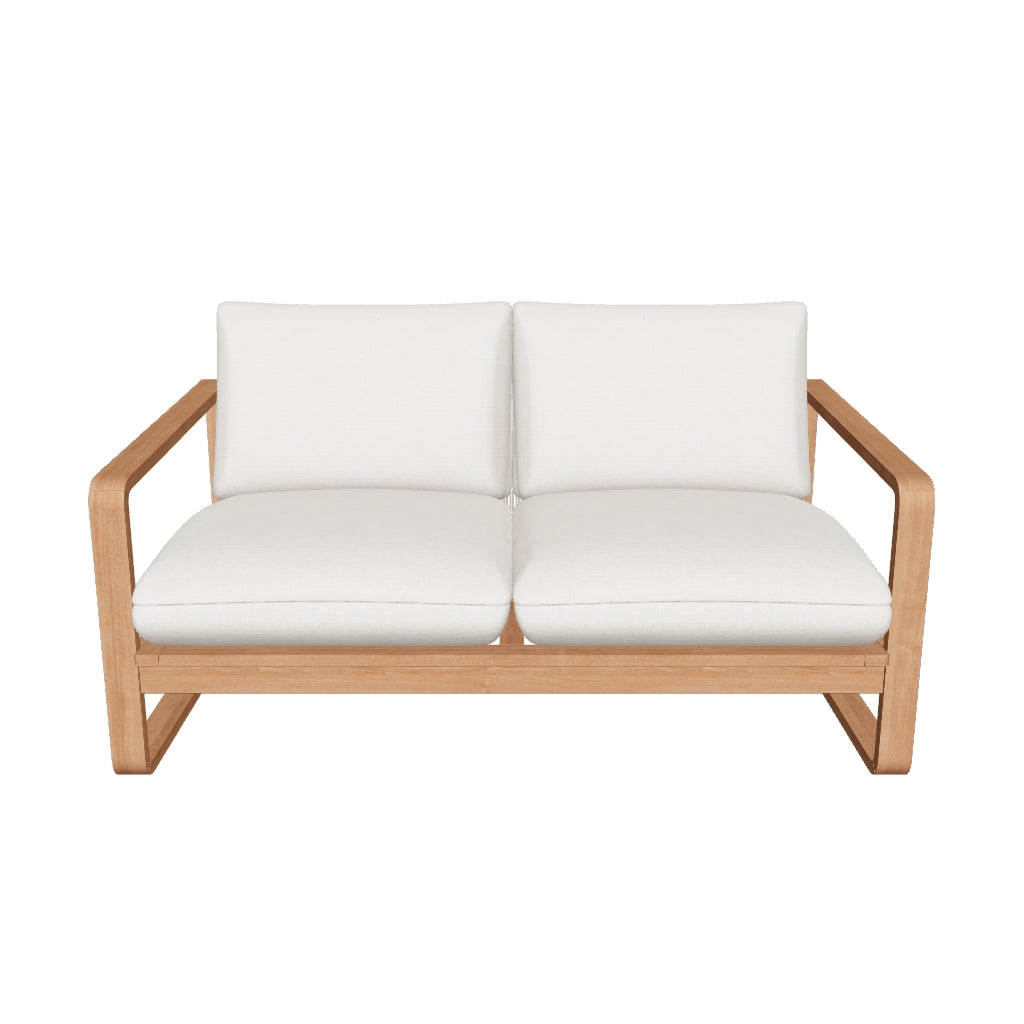 2-Sitzer-Sofa aus massivem Eukalyptusholz mit natürlicher Maserung, 142 cm breit, nachhaltig und perfekt für moderne Outdoor-Bereiche.