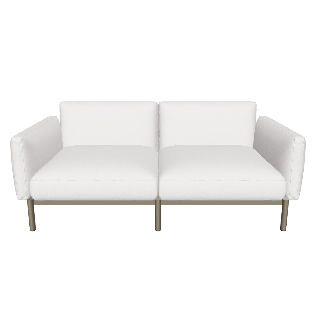 Modulares 2-Sitzer-Sofa für den Außenbereich aus robustem grünem Aluminium, modern und vielseitig kombinierbar.