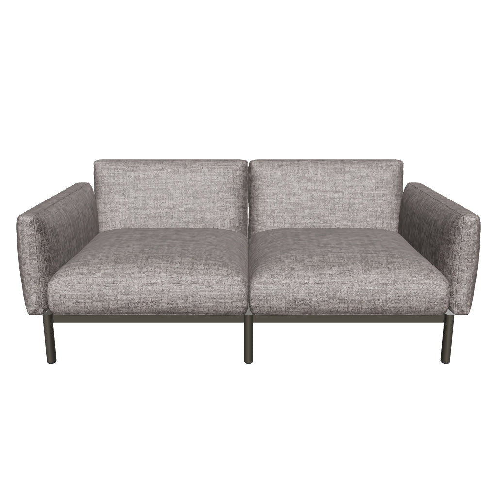 Modulares 2-Sitzer-Sofa aus Aluminium in Grau, wetterfest und modern, perfekt für den Außenbereich.