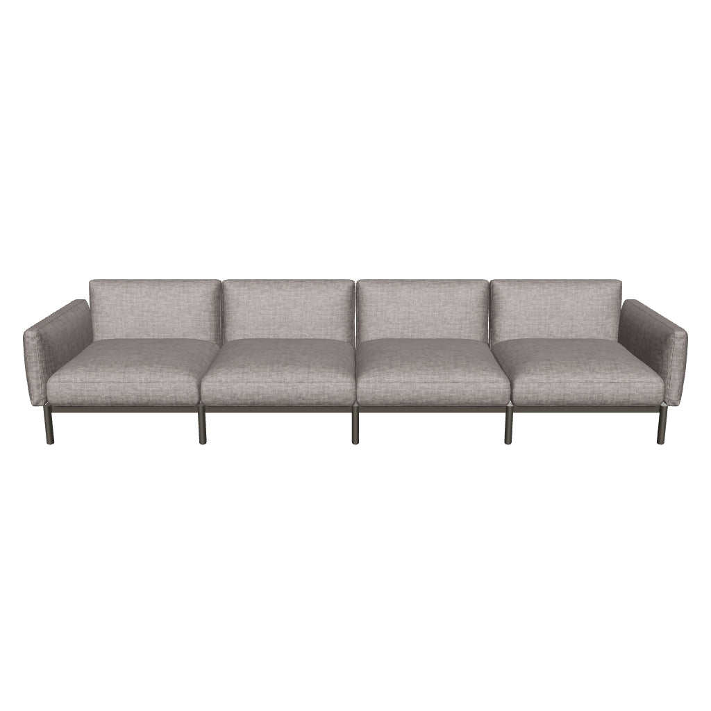 Modulares 4-Sitzer-Sofa für den Außenbereich aus grauem Aluminium mit modernem Design, perfekt für vielseitige Nutzung und komfortable Entspannung im Freien.