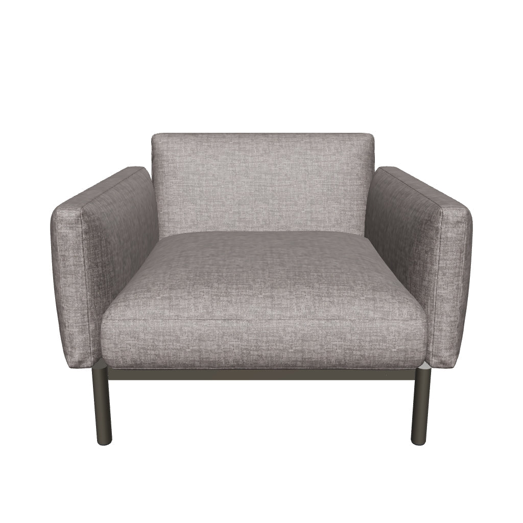 Modularer Outdoor-Sessel Sorells aus robustem grauem Aluminium, ideal für den Außenbereich, mit modernem Design und vielseitigen Kombinationsmöglichkeiten.