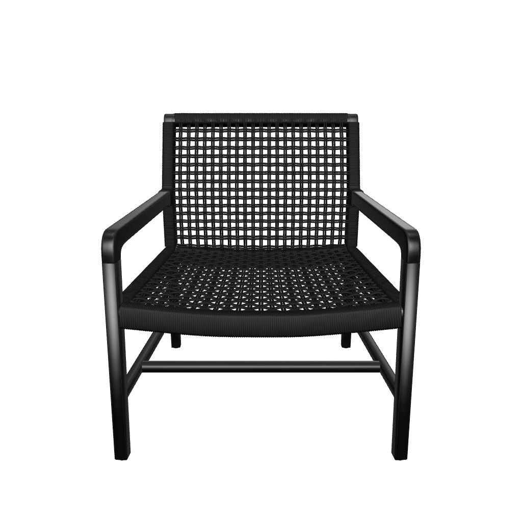 Massiver Teakholz-Sessel mit modernem schwarzem Finish, kombiniert zeitloses Design mit Langlebigkeit für den Außenbereich.