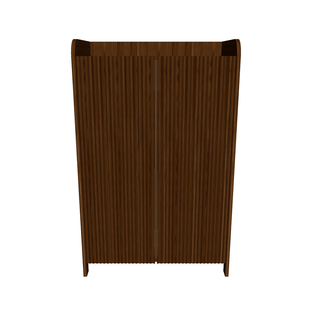 Eleganter Sill-Schrank aus Eichenfurnier mit Rillen-Design, ideal für vielseitige Aufbewahrung in jedem Raum.