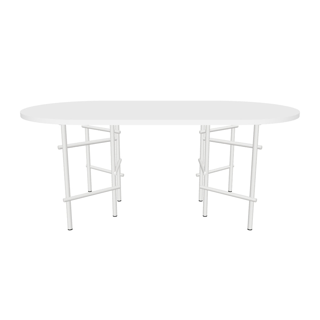 Rami oval von Infiniti Design: Modularer Tisch mit lackierten Stahlböcken, flexibel und individuell anpassbar.