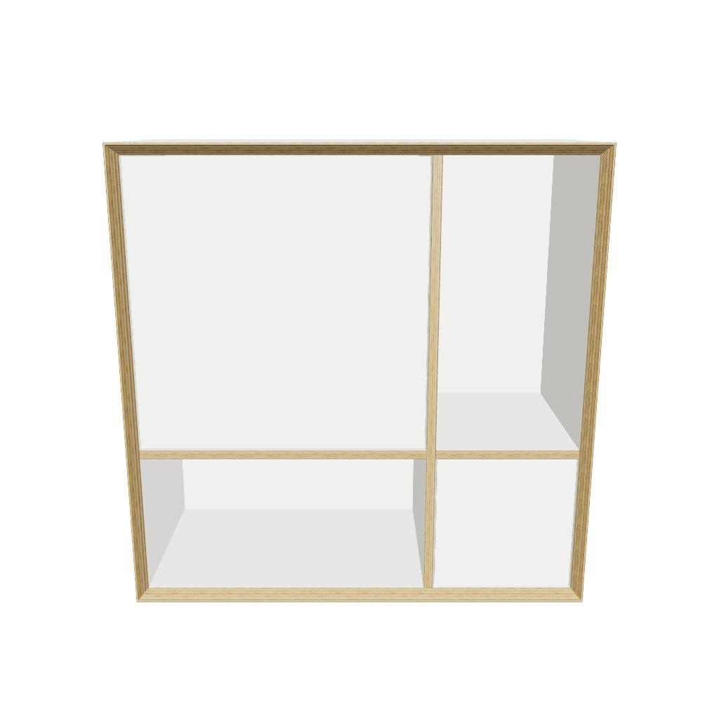 Elegantes, flexibles Möbelstück aus weißem Birkenholz, ideal als Sekretär oder Minibar, mit grifflosen Türen.