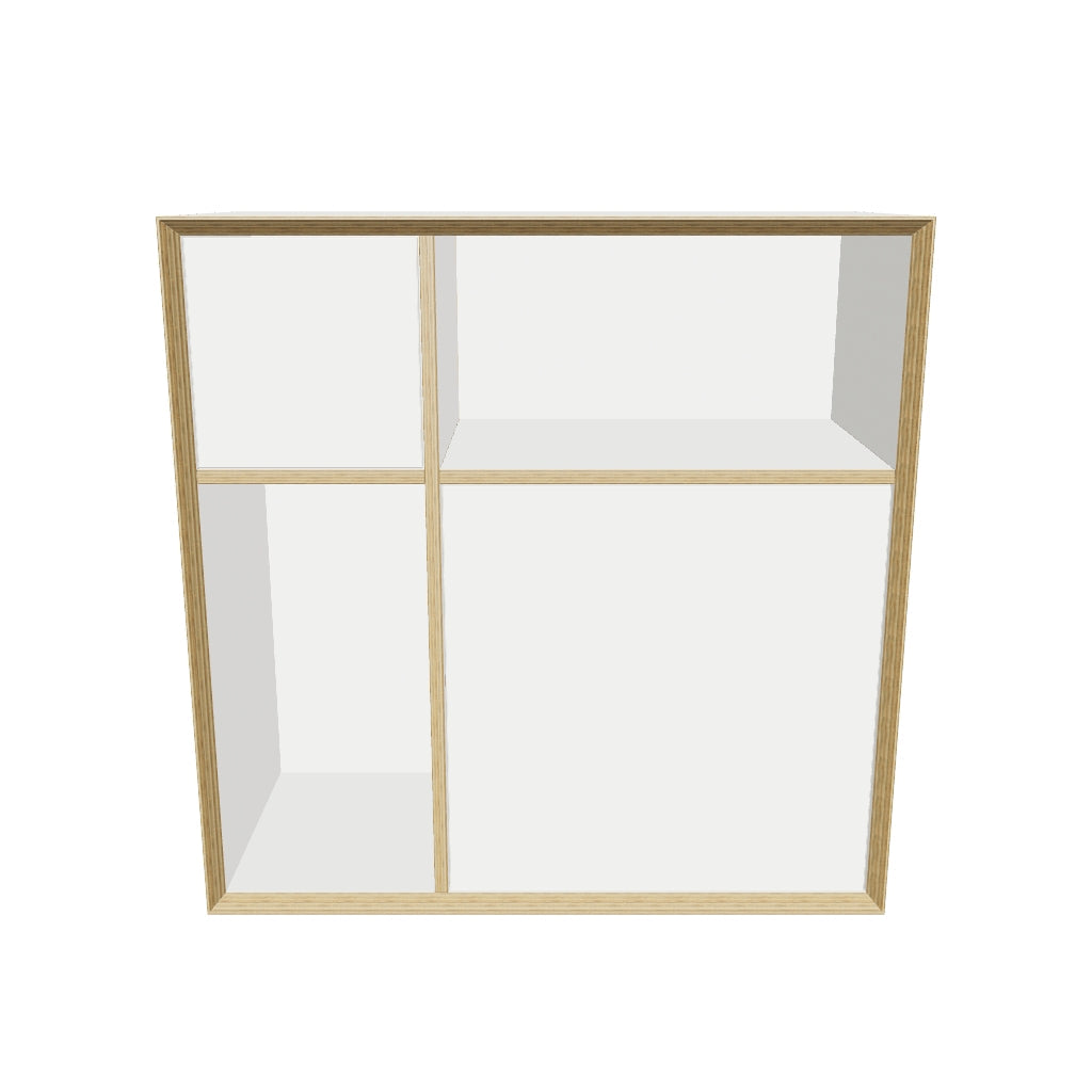 Elegantes, flexibles Möbelstück aus weißem Birkenholz, ideal als Sekretär oder Minibar, mit grifflosen Türen.
