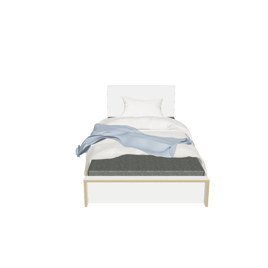 Elegantes FLAI Bett mit starrer Lattenrost und hohem Kopfteil.