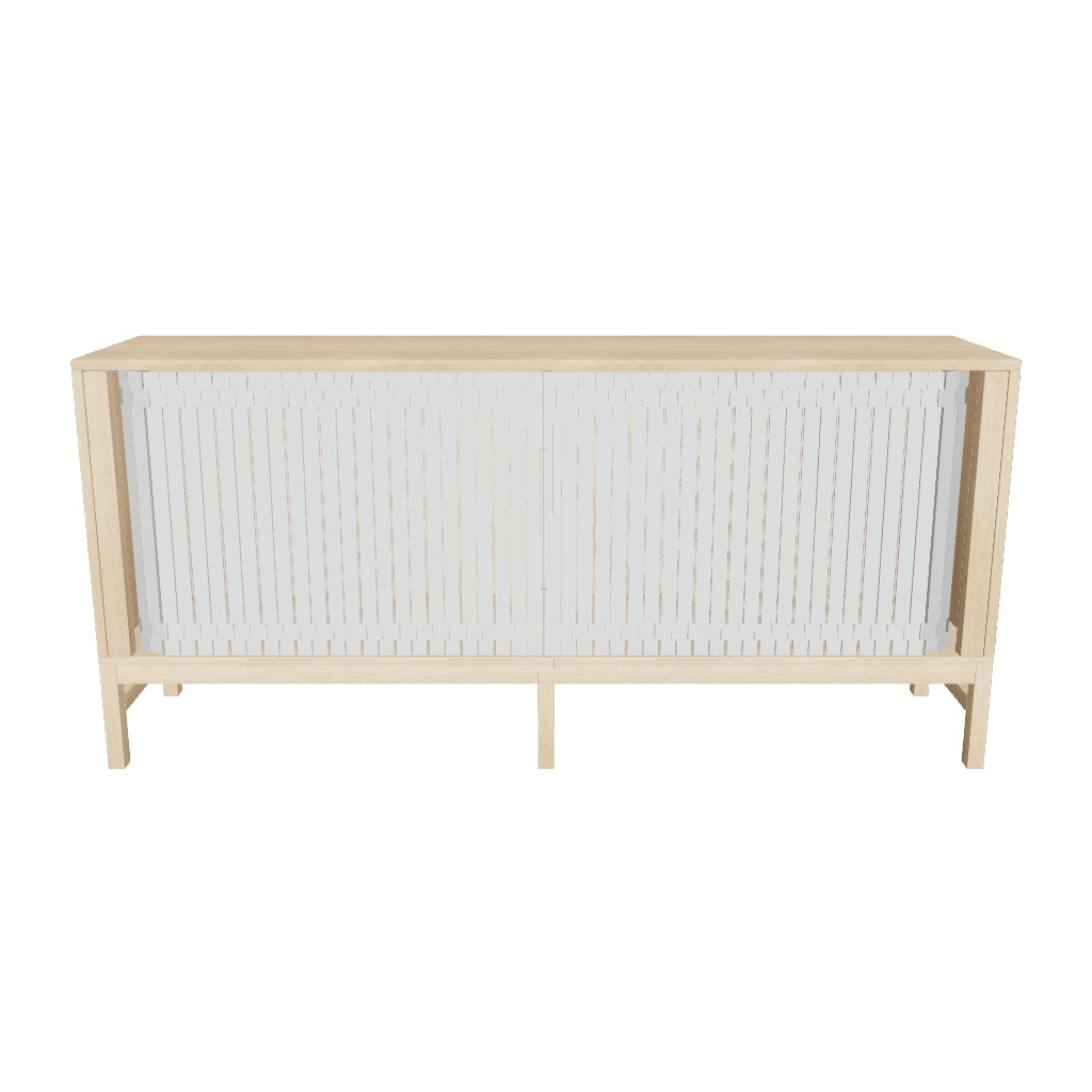 Das Jalousi Sideboard von Normann Copenhagen besticht durch minimalistische Formen, bunte Rolltüren und Eichenfurnier.