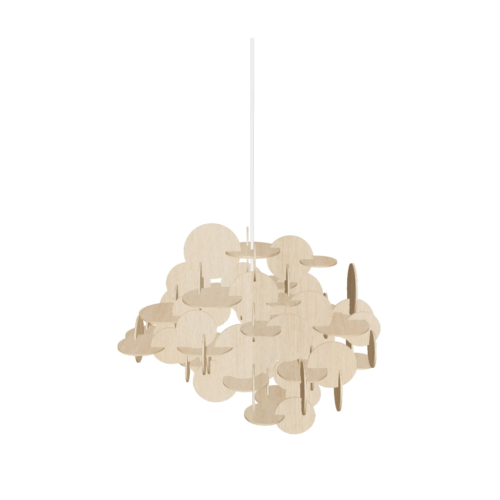 Stilvolle Hängeleuchte aus Holz, inspiriert von architektonischem Design.
