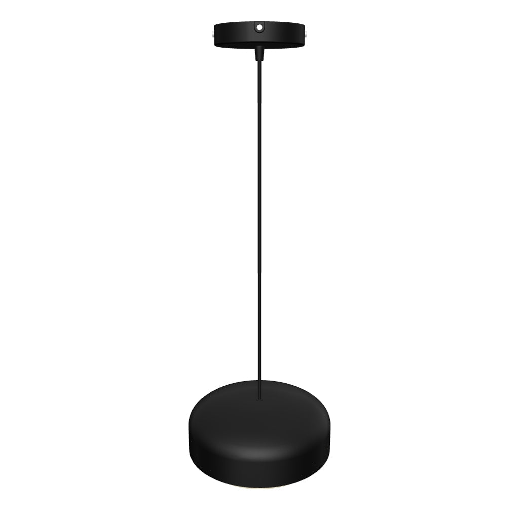 Elegante Pendelleuchte aus schwarzem Stahl und Messing, inspiriert von der Haselnuss, mit blendfreiem LED-Licht.