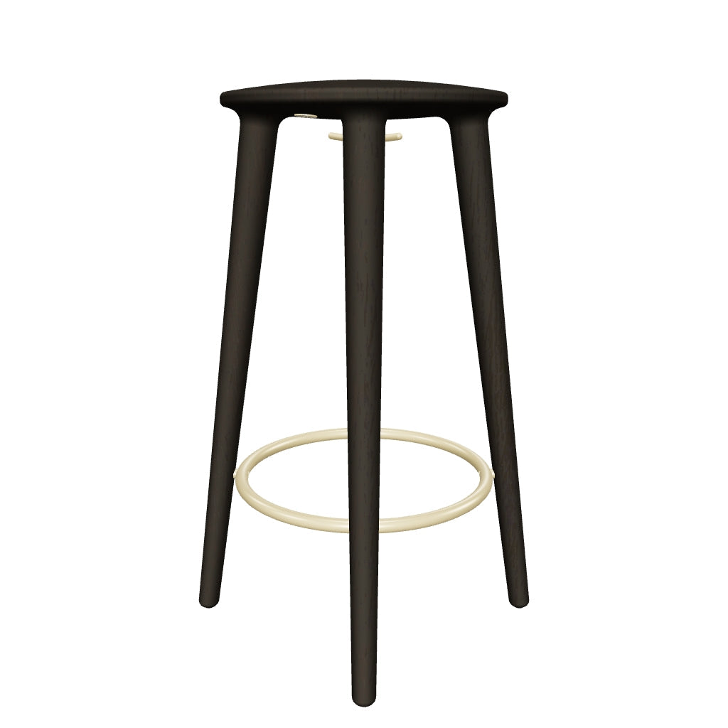 Eleganter Barhocker aus massiver Eiche mit Messingakzenten, ideal für moderne und klassische Interieurs.